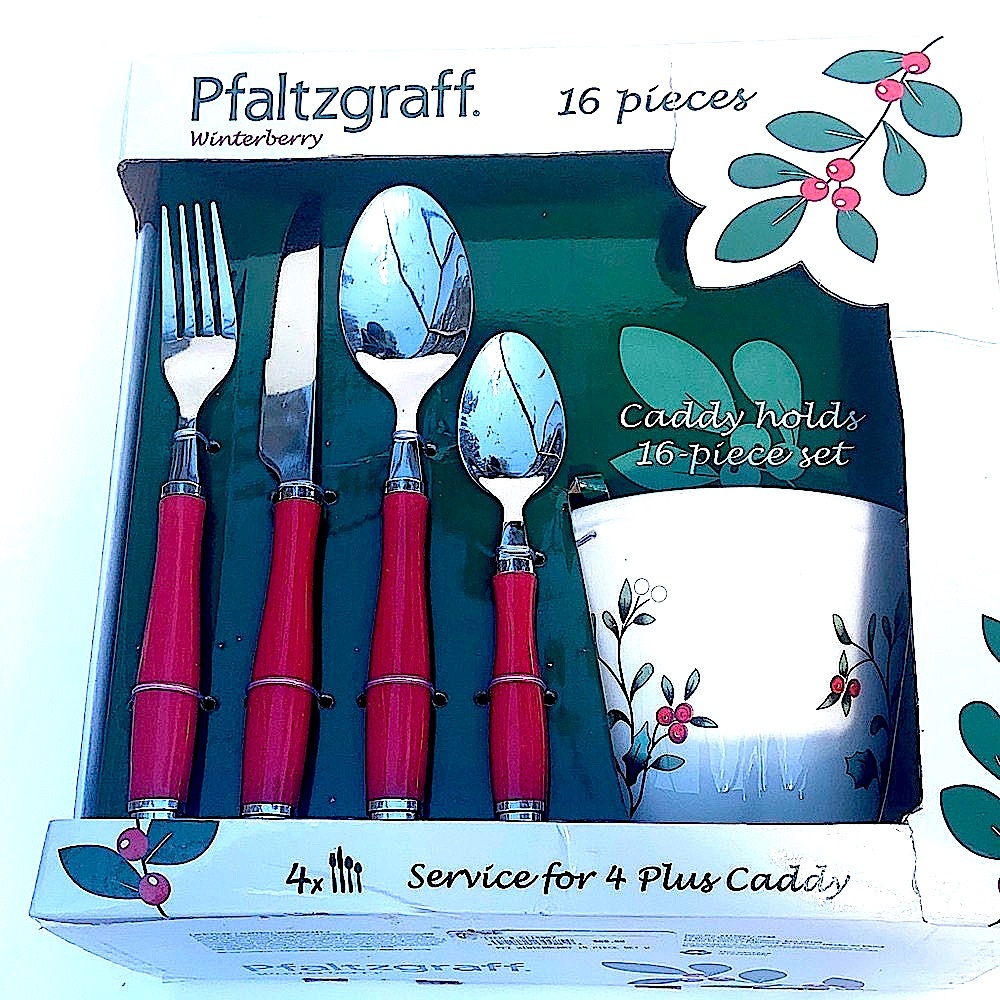 Pfaltzgraff Winterberry Red Flatware Set with Caddy